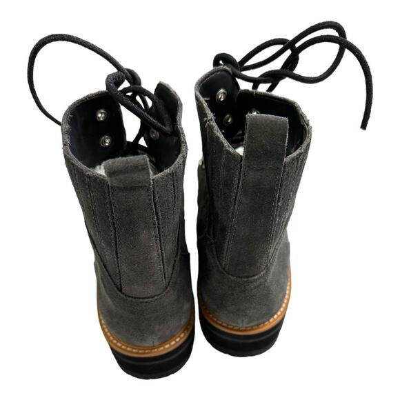 Marc Fisher Izzie Grey Suede Shearling Lace-Up Lug Sole Boots Size 9.5 - Picture 5 of 11